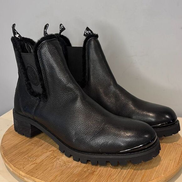 Santana Canada Women's Nina Leather‎ Faux Fur Trim Ankle Boots Black Size 11 - Picture 2 of 10